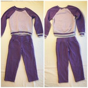 Purple 2 piece athletic sweatpants outfit sweatshirt sweatpants glitter accents